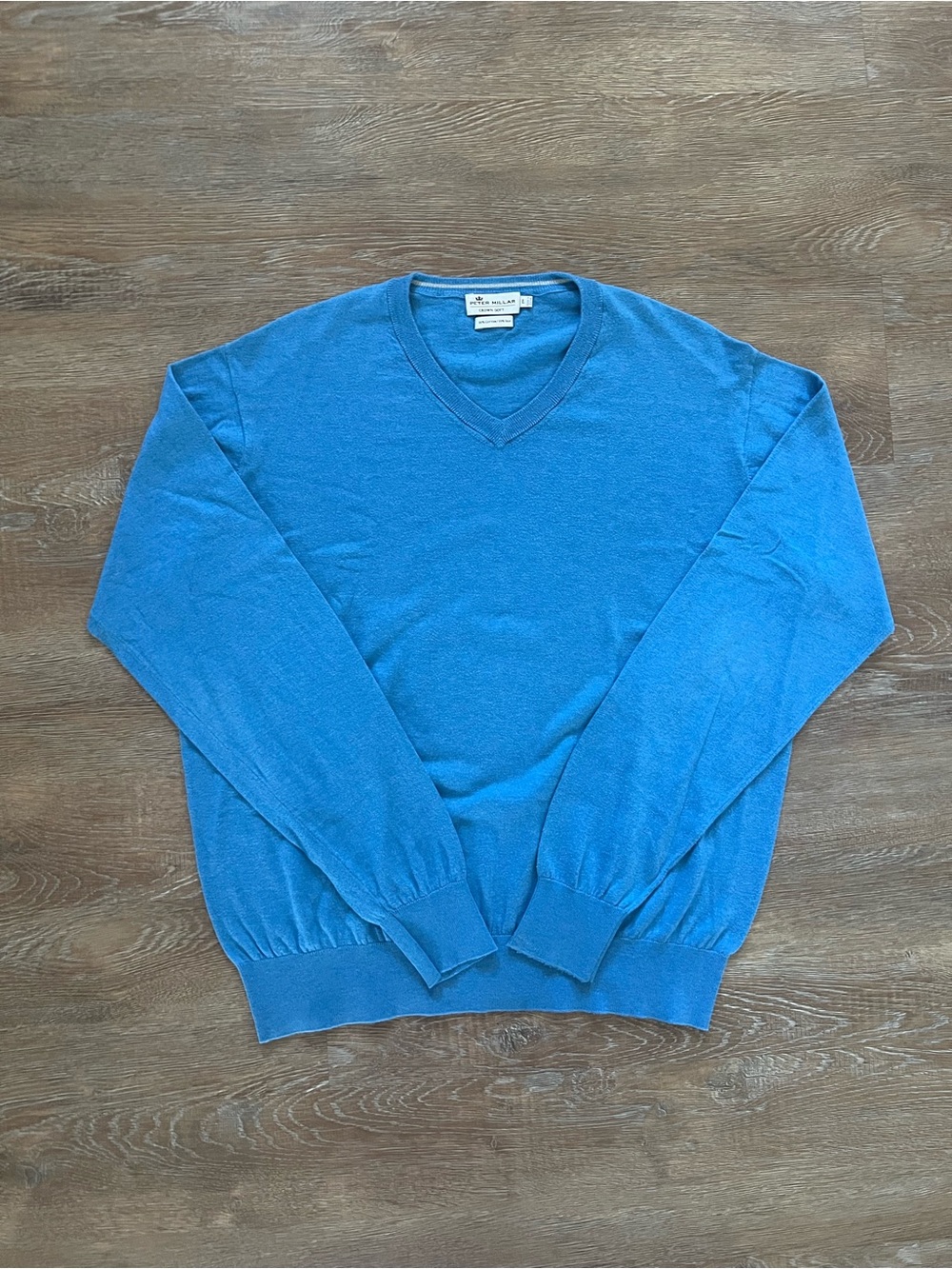 Peter Millar Crown Soft Cotton Silk Blue V-Neck Sweater | Men’s L